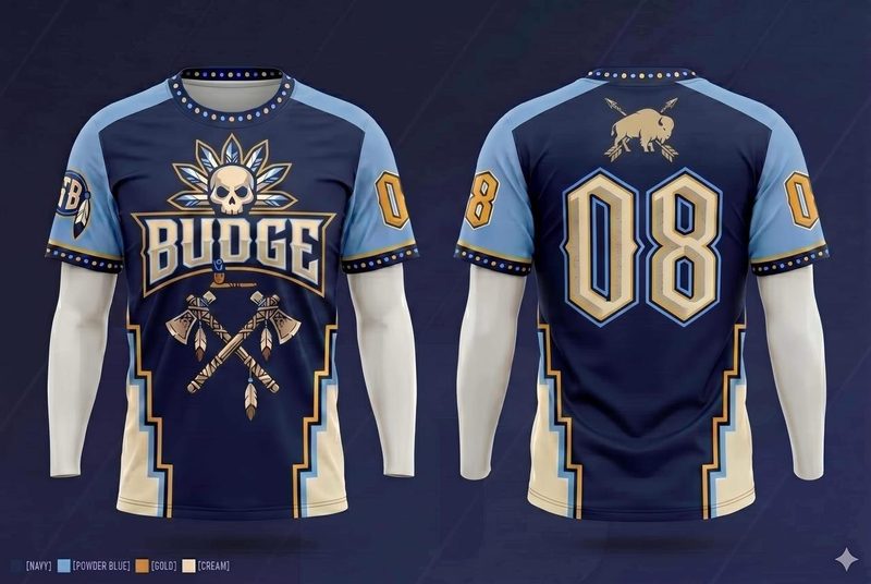 Navy and powder blue long-sleeve jersey